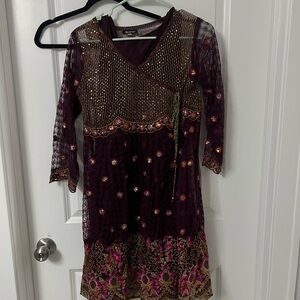 Elegant Purple and Gold Embellished Peplum Dress